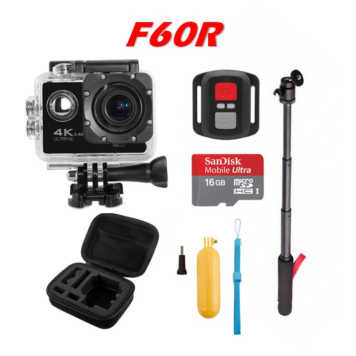 4K Wifi Action Camera With Remote (16 GB/Monopod/Bag/Bobber) F60R