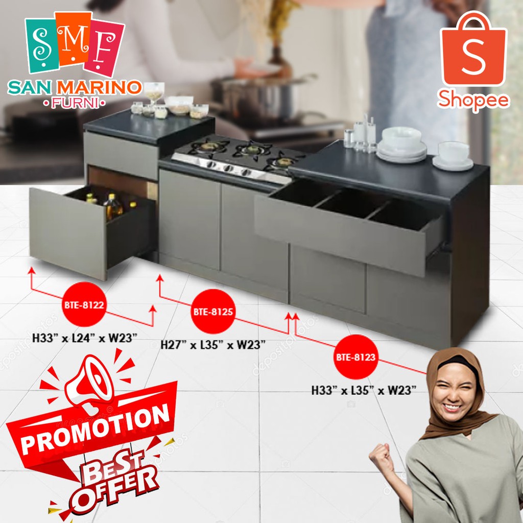 Grey Kitchen With Thick Mellamine Table Top / Kitchen