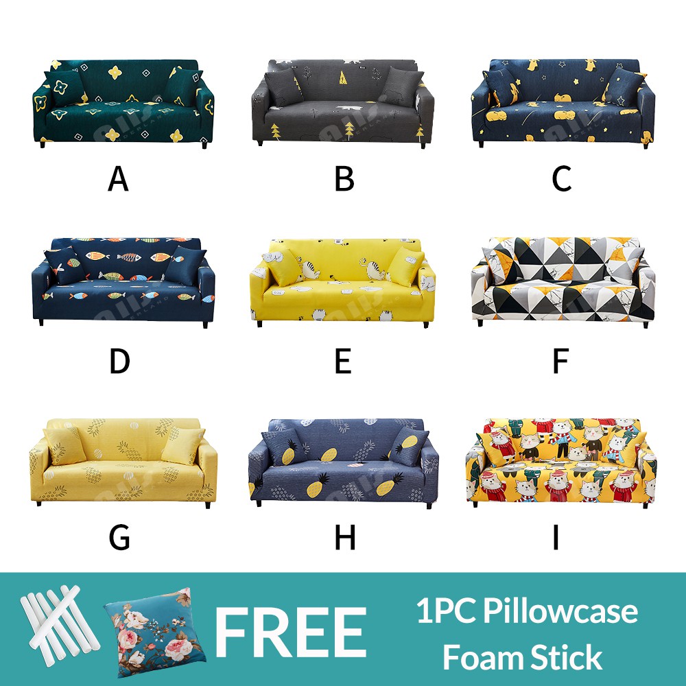 1/2/3/4 seater Yellow sofa cover cartoon and geometric design