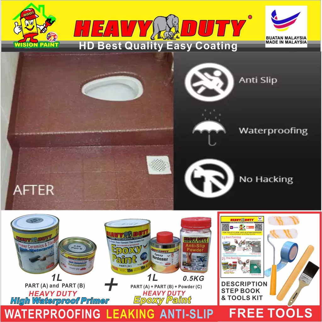 ( FULL SET EPOXY PAINT ) FOR TOILET TILES FLOOR ( 1L PRIMER / 1L EPOXY