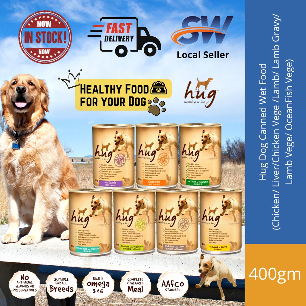 Hug Dog Canned Wet Food 400gm ( Chicken/ Liver/ Chicken Vege/ Lamb
