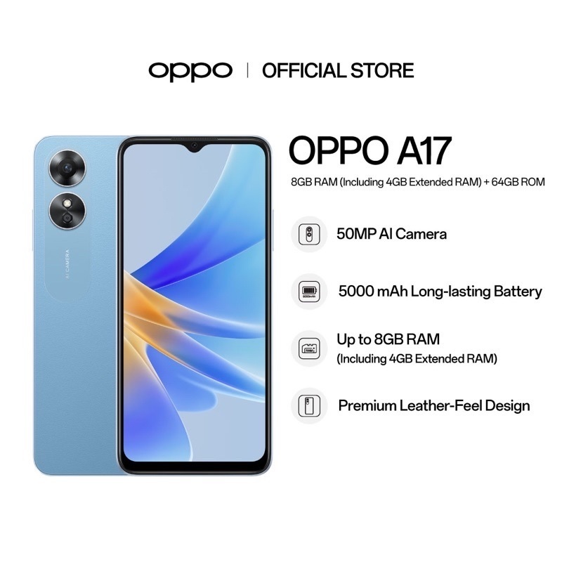 OPPO A17 Smartphone 4GB RAM + 64GB ROM Up to 4GB Expandable Memory