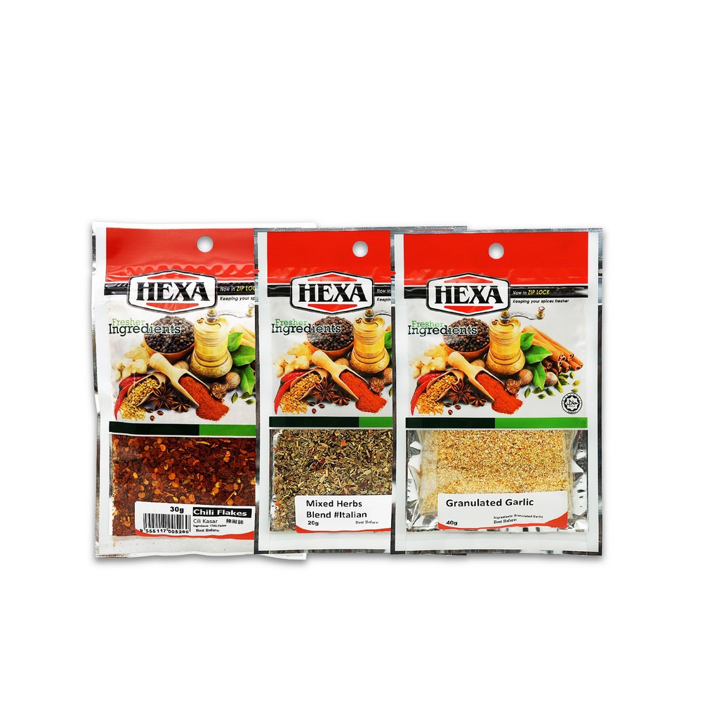 HEXA HALAL Garlic Granulated Italian Mixed Herbs Chili Flakes Bawang