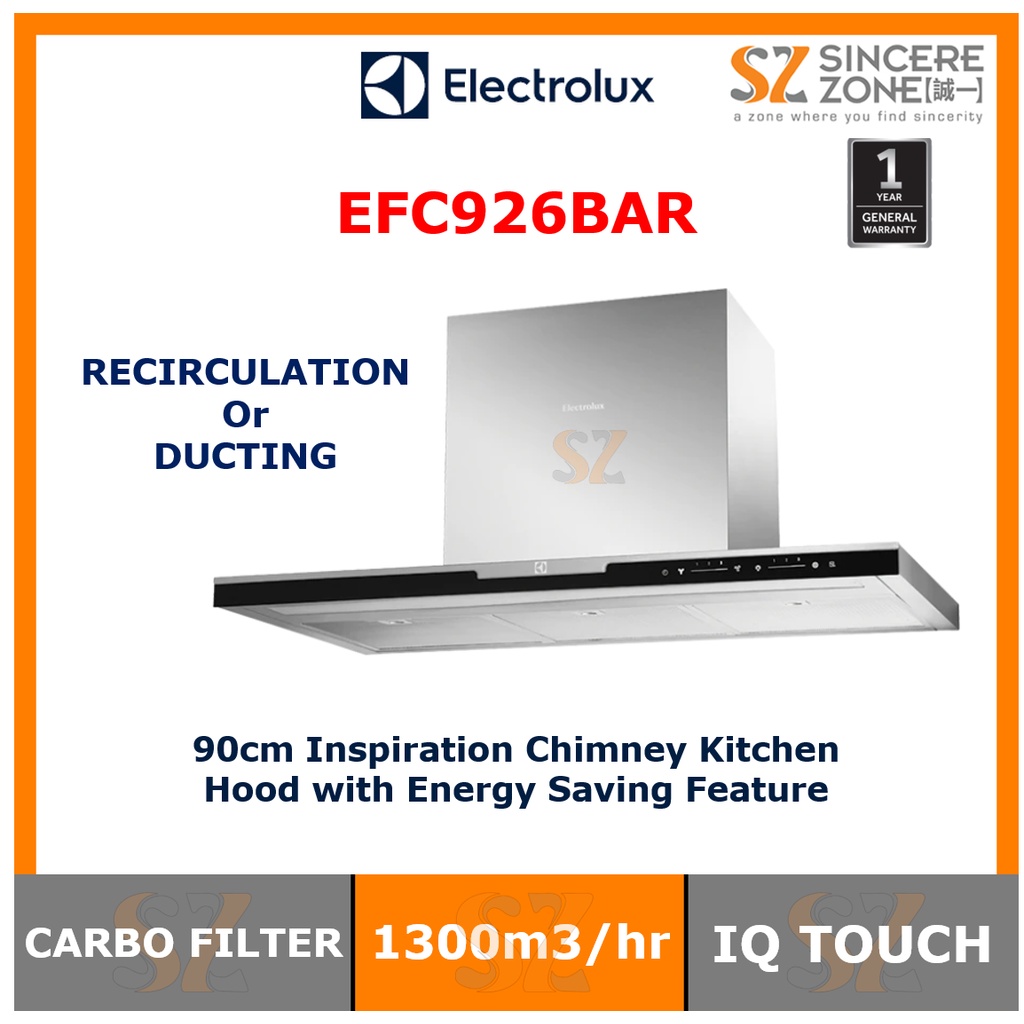ELECTROLUX EFC926BAR 90CM CHIMNEY HOOD / 4 SPEEDS/RECIRCULATION OR DUCT