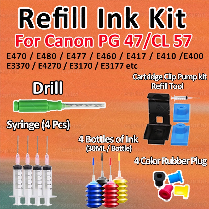 For Canon PG47 CL57 PG 47 CL 57 Refill Ink Tool E470 E480 E460 E410