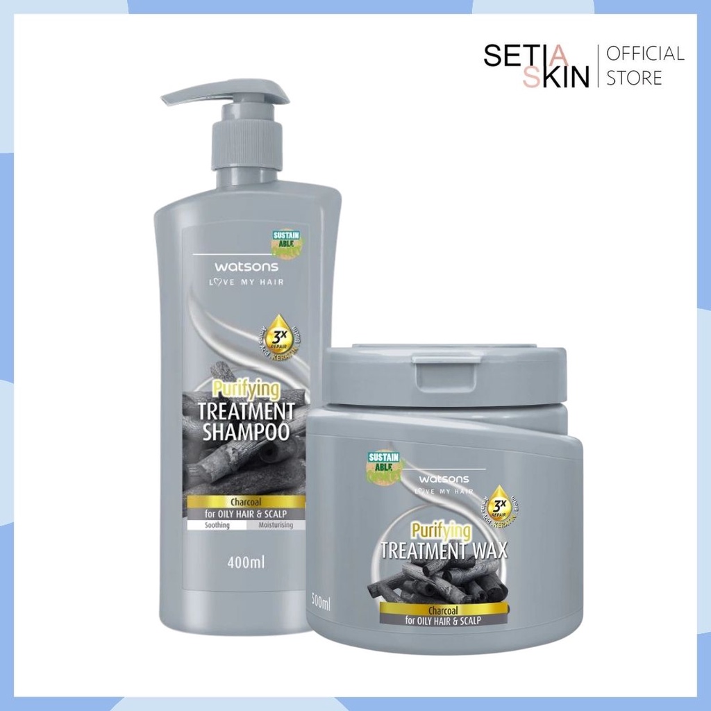 WATSONS Charcoal Hair Treatment Shampoo [400ml] and Wax [Hair Mask] 500ml (for OILY HAIR and
