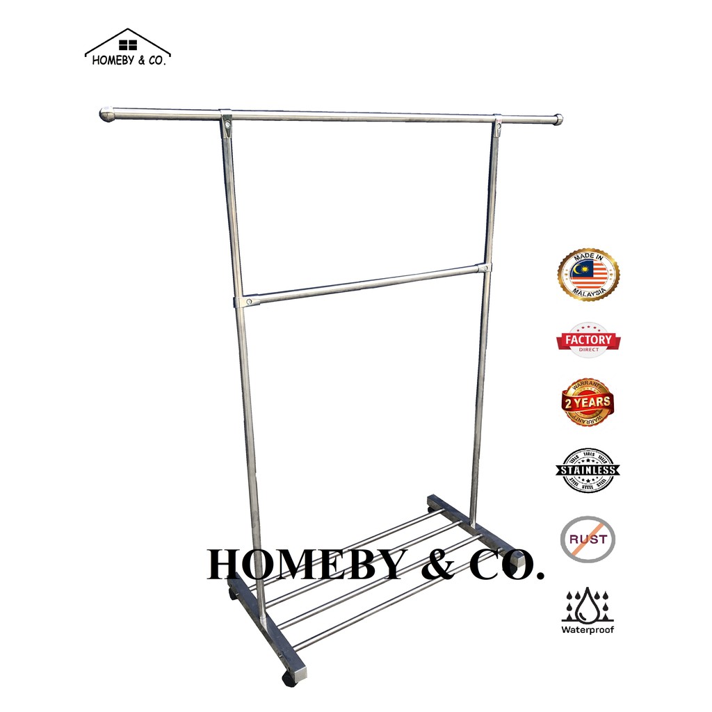 HOMEBY Single Pole Stainless Steel Clothes Hanger Rack Stand / Indoor