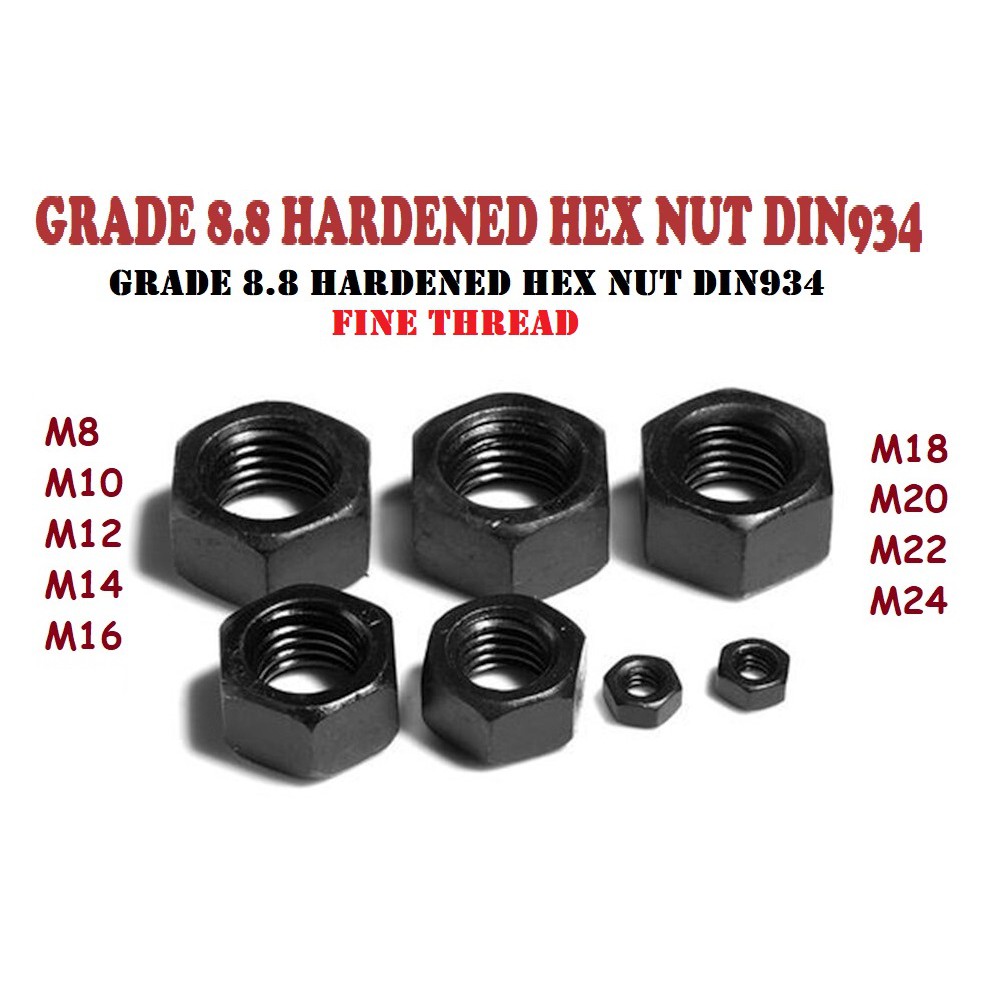 Grade 8.8 Fine Thread Hex Nut Black Oxide Carbon Steel Nuts M8 M10 M12 M14 M16 M18 M20 M22 M24