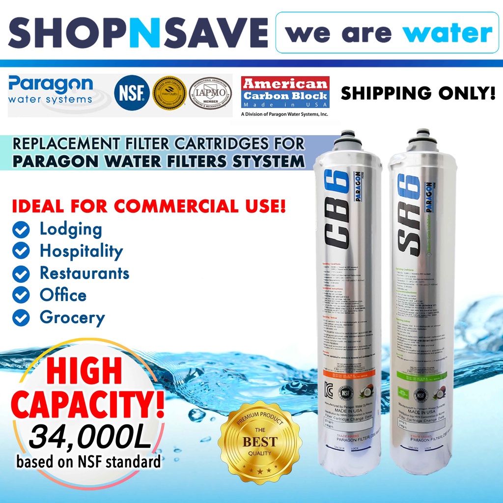 SHOPNSAVE Paragon Filter 1 & 2 CB6 + SR6 cartridge replacement water
