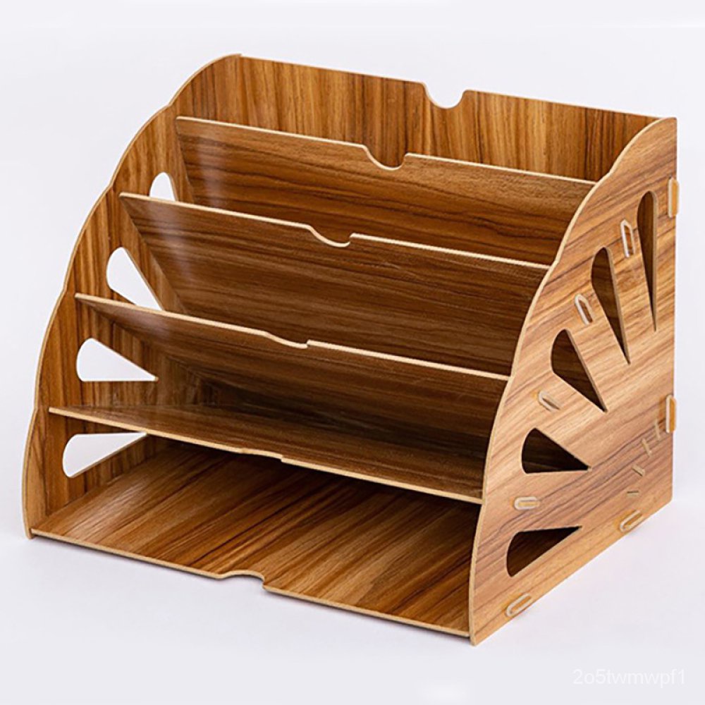 Magazine File Organizer Fan Shaped 5 Slots Wooden Paper Tray Organizer