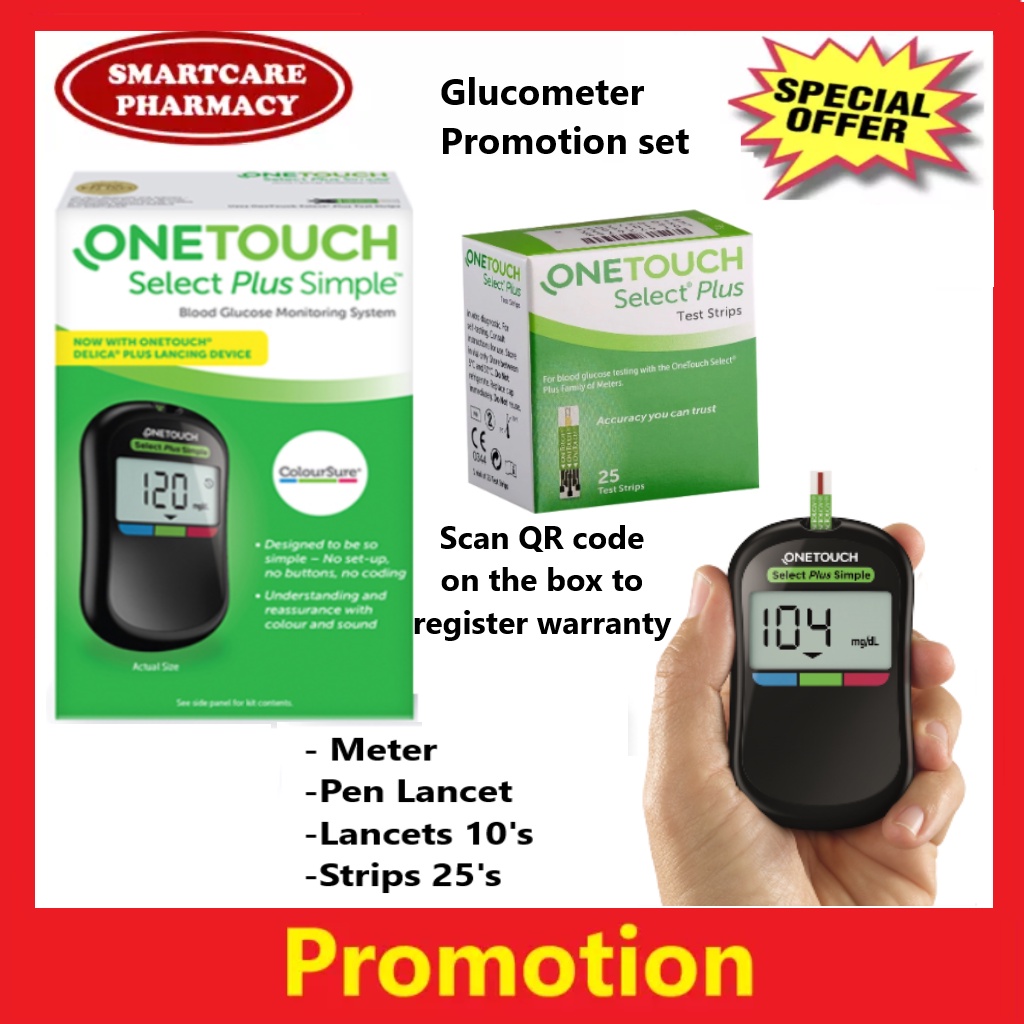 [NEW Full Set] One Touch Select Plus/Select Blood Glucose Meter Free 25 Strips +10 lancets