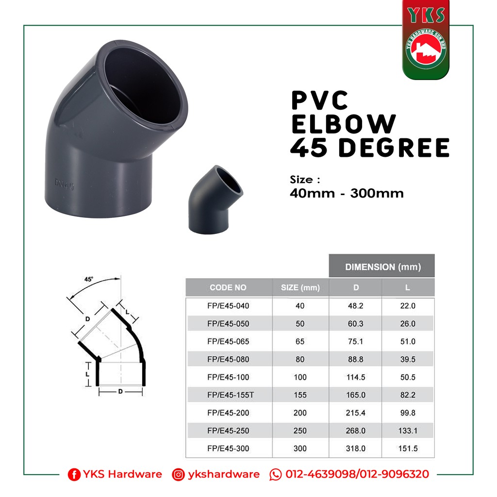 PVC ELBOW 45 DEGREE Pipe & Fittings System Shopee Malaysia