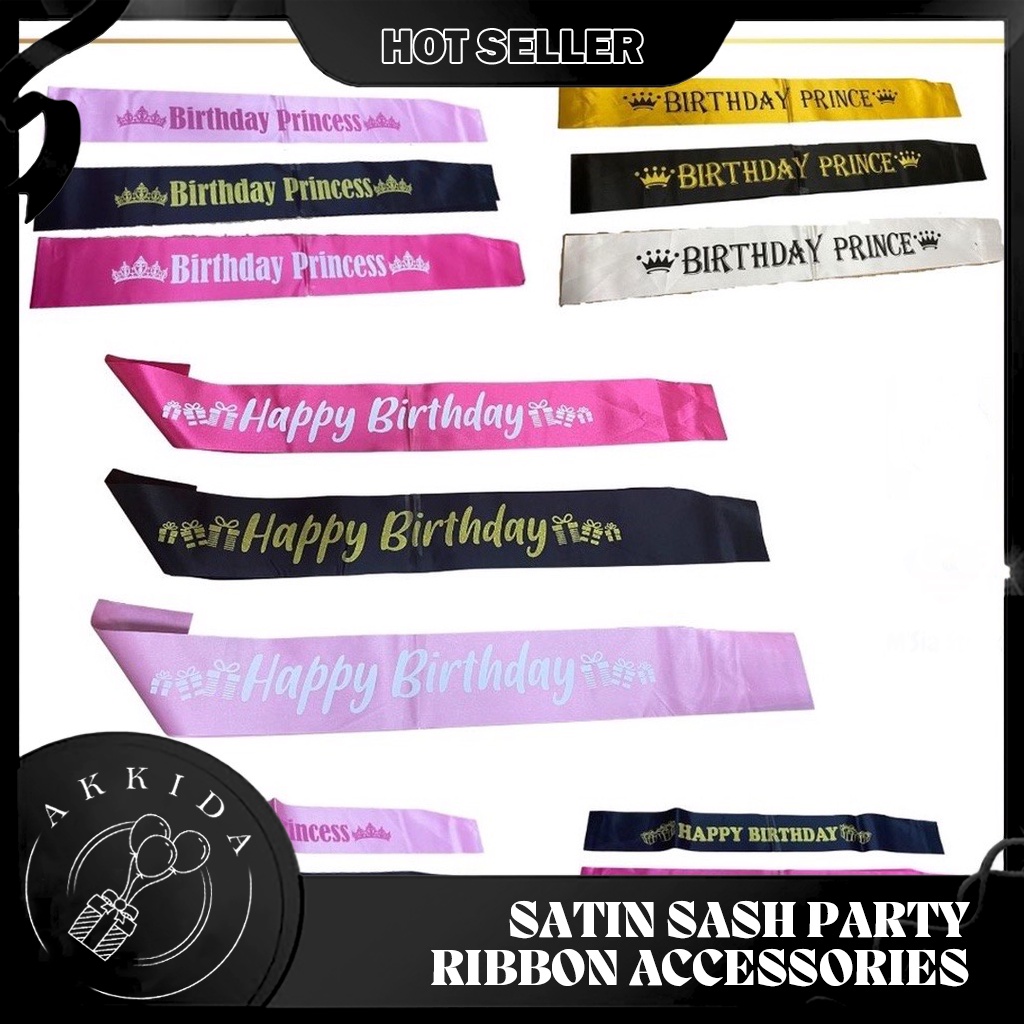 [Ready Stock] Happy Birthday Satin Sash Party Ribbon Accessories