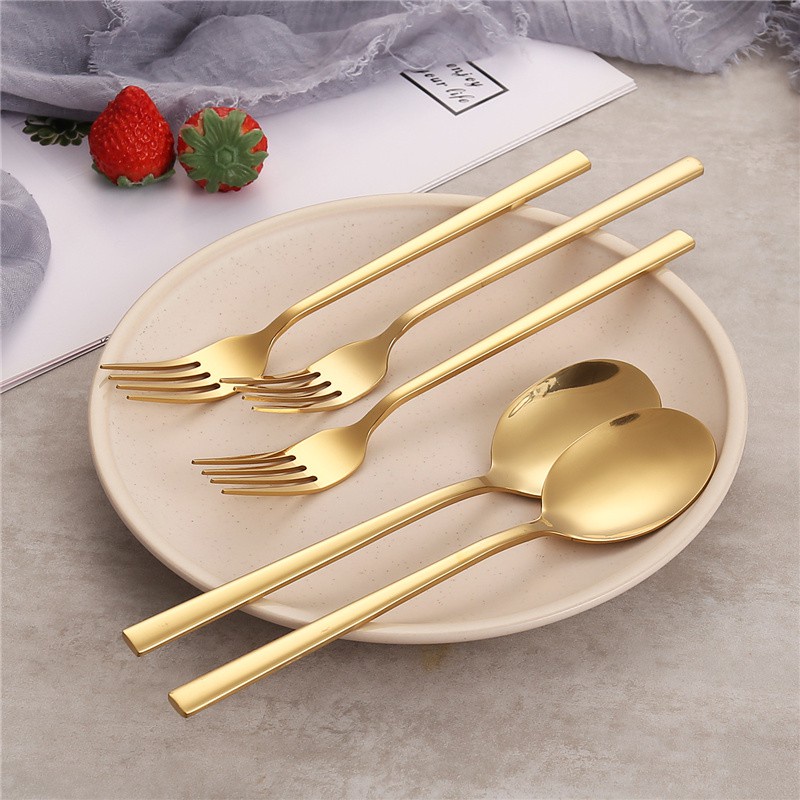 Stainless Steel gold korean spoon and fork set long handle cutlery Shopee Malaysia