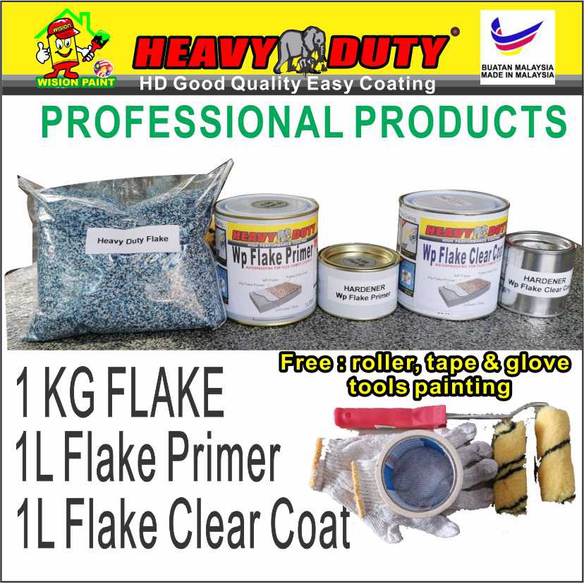 FULL SET ( FREE TOOLS / 1L PRIMER/1L CLEAR /1KG FLAKE ) Epoxy Colour Flake Coating Toilet Floor