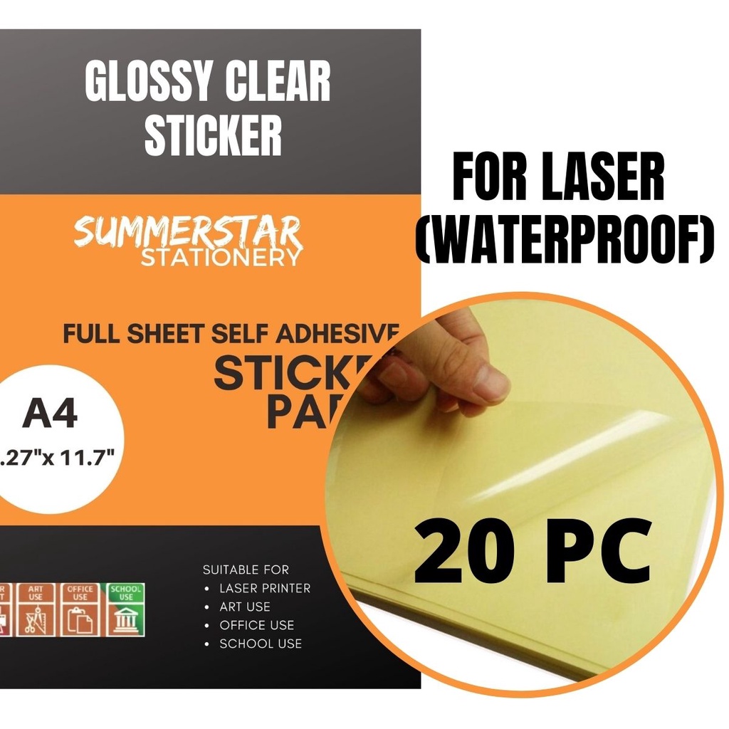 A4 Clear Sticker Paper for Laserjet / Inkjet / Transparent Glossy