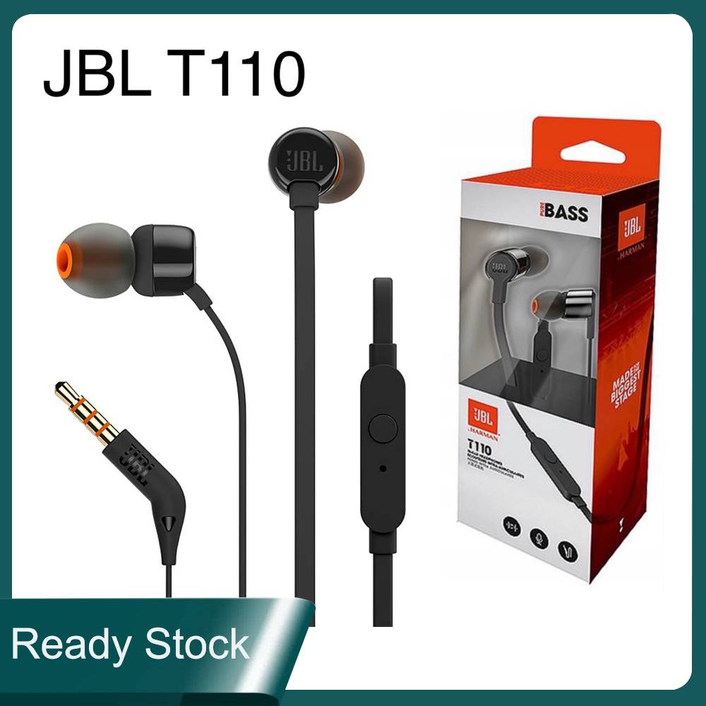 JBL T110 Pure Bass Sound InEar Headphones 3.5mm Wired Earphones In