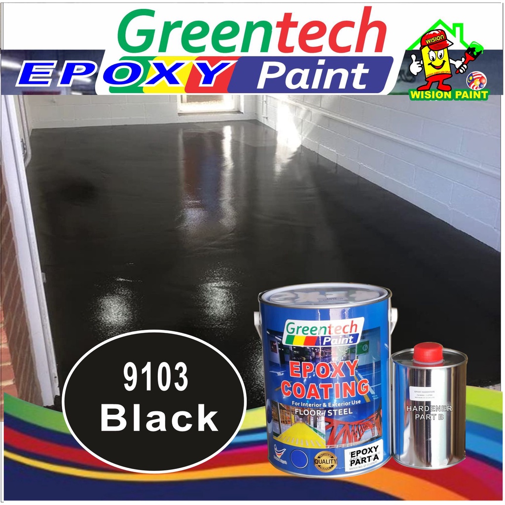 9103 BLACK ( 5L ) Epoxy Floor Paint Coating ( GREENTECH EPOXY ) 5L (Cat