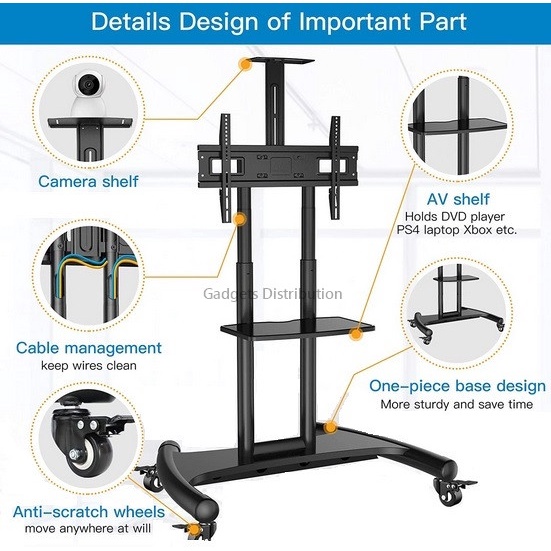 SM 32 to 70 inch Portable TV Trolley Stand Cart Mount Wheels 1500
