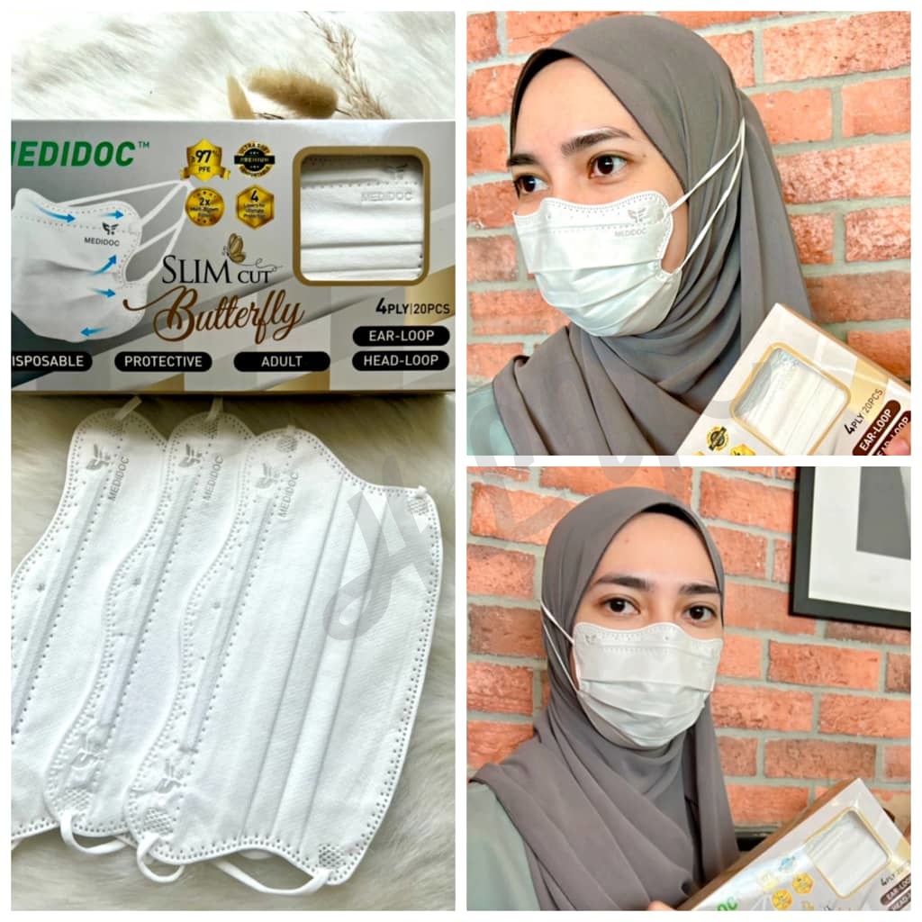 [ SIRIM Certified ] MEDIDOC Slim Cut Butterfly Face Mask Headloop Hijab