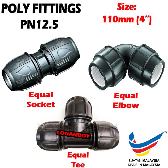 Poly Pipe Elbow Tee Socket Cap Equal Bend Straight Coupler Fittings