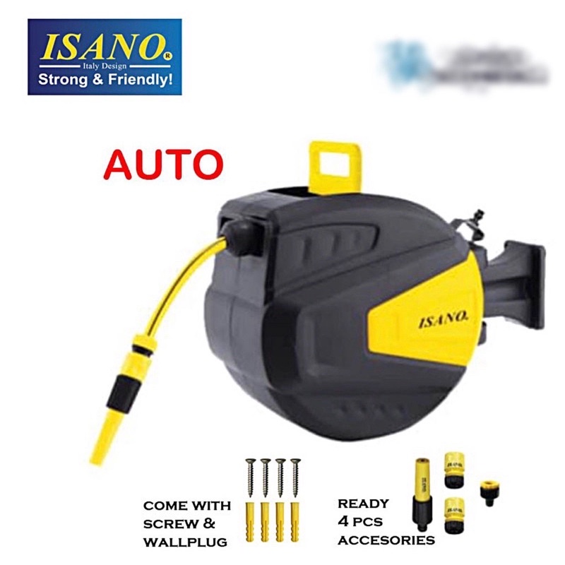ISANO 25M Wall Mounted Automatic Reel Retractable Water Hose Reel Auto Rewind Wall Mount Pipe