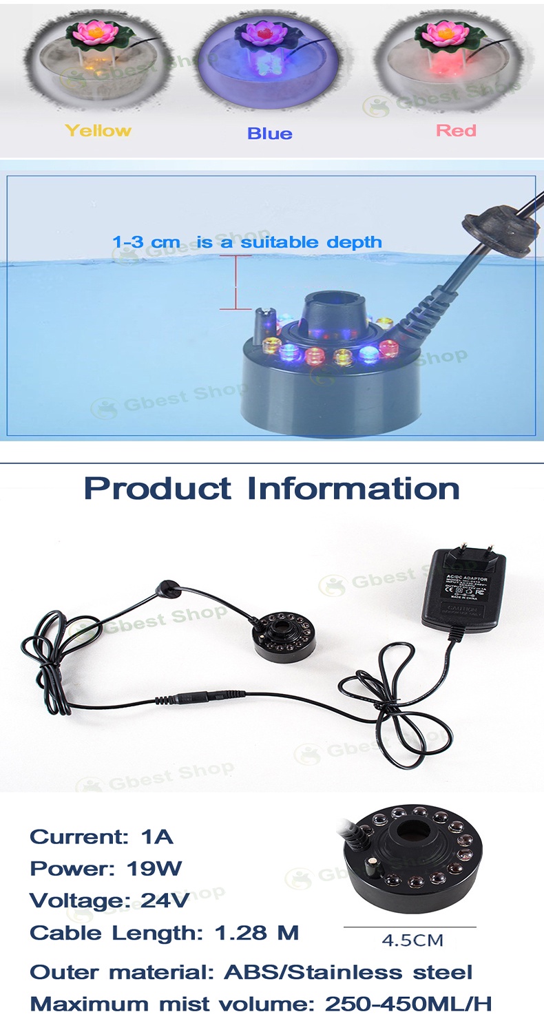 12 LED Ultrasonic Mist Maker Fogger Aquarium For Small Water Fountain