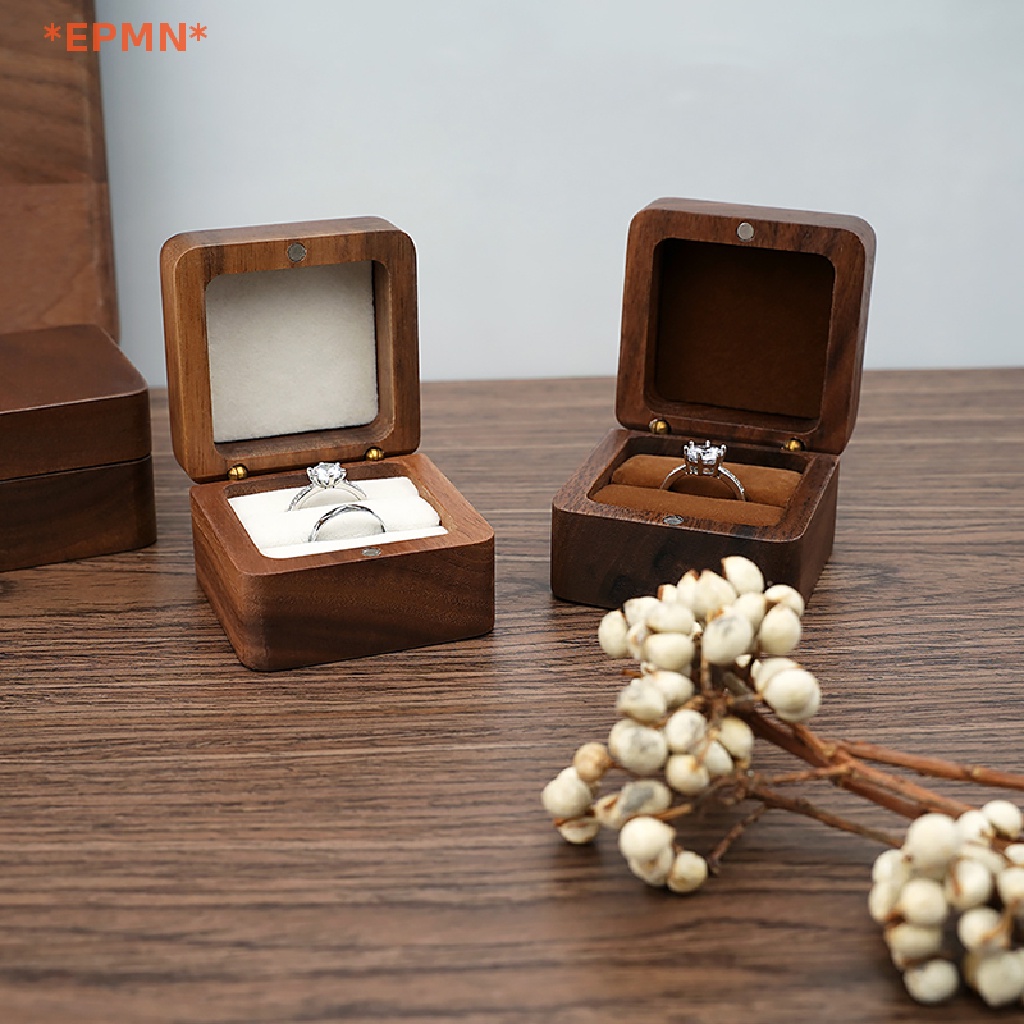 EPMN> Wood Jewelry Box Wedding Ring Box Earring Rings Organizer Box