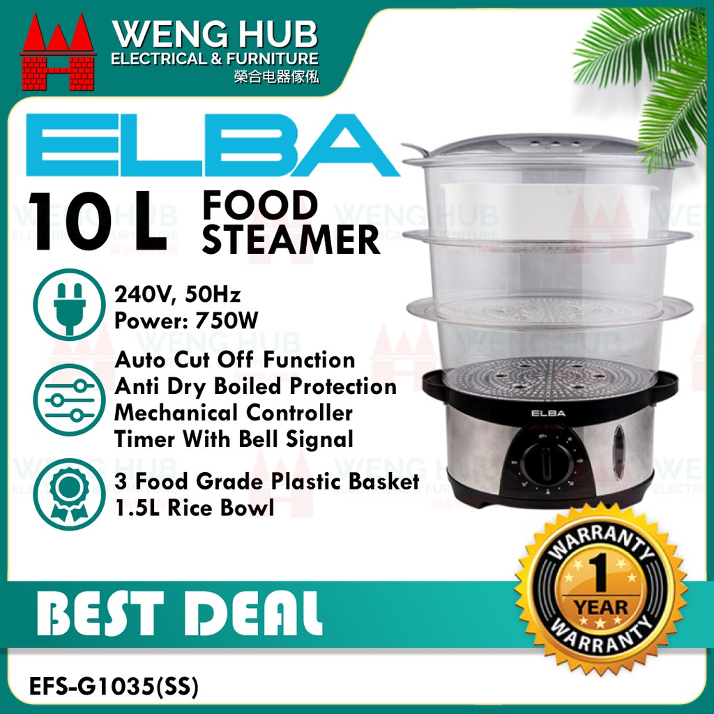 Elba 10L Electric Stainless Steel Body Food Steamer EFSG1035(SS