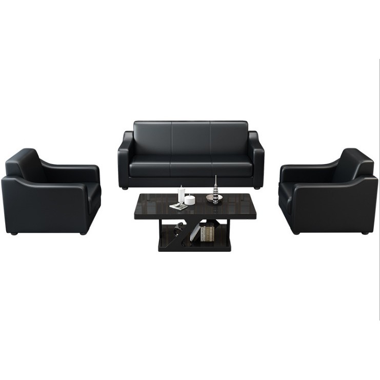 BLACK LEATHER SOFA COFFE WOODEN TABLE SET office sofa ruang tamu