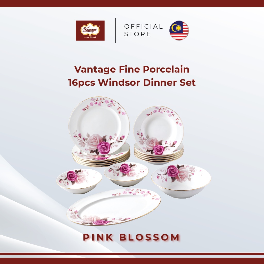 Vantage Fine Porcelain Pink Blossom (F34) Windsor Dinner Set with Gold