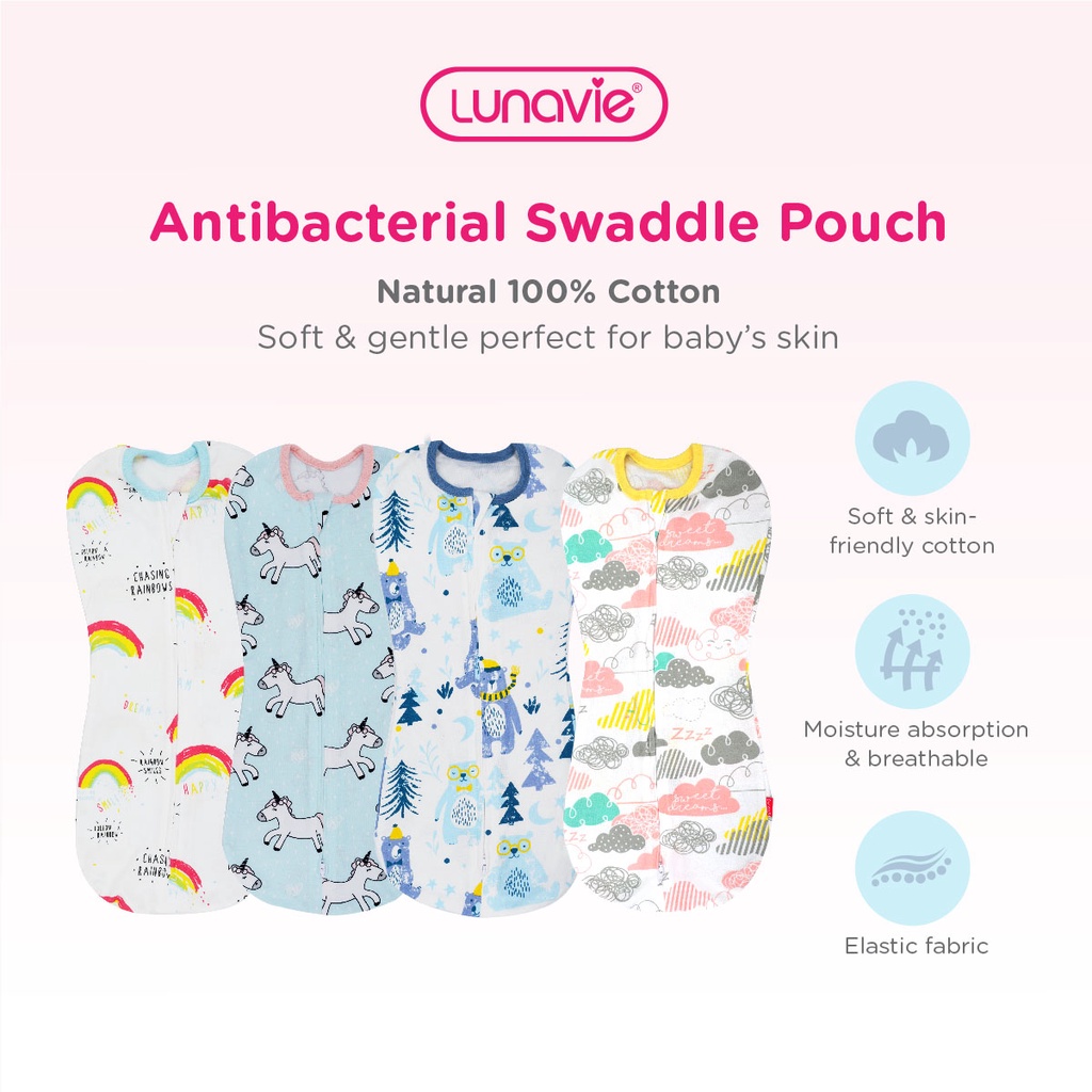 Lunavie Antibacterial Swaddle Pouch Baby Swaddle Wrap Cotton