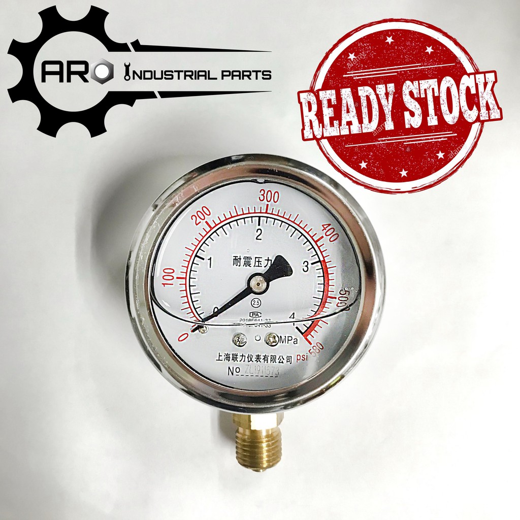 Air Pressure Gauge YN60 Seismic Resistance [Oil Filled] 304 Stainless Steel [0 4Mpa] M14*1.5