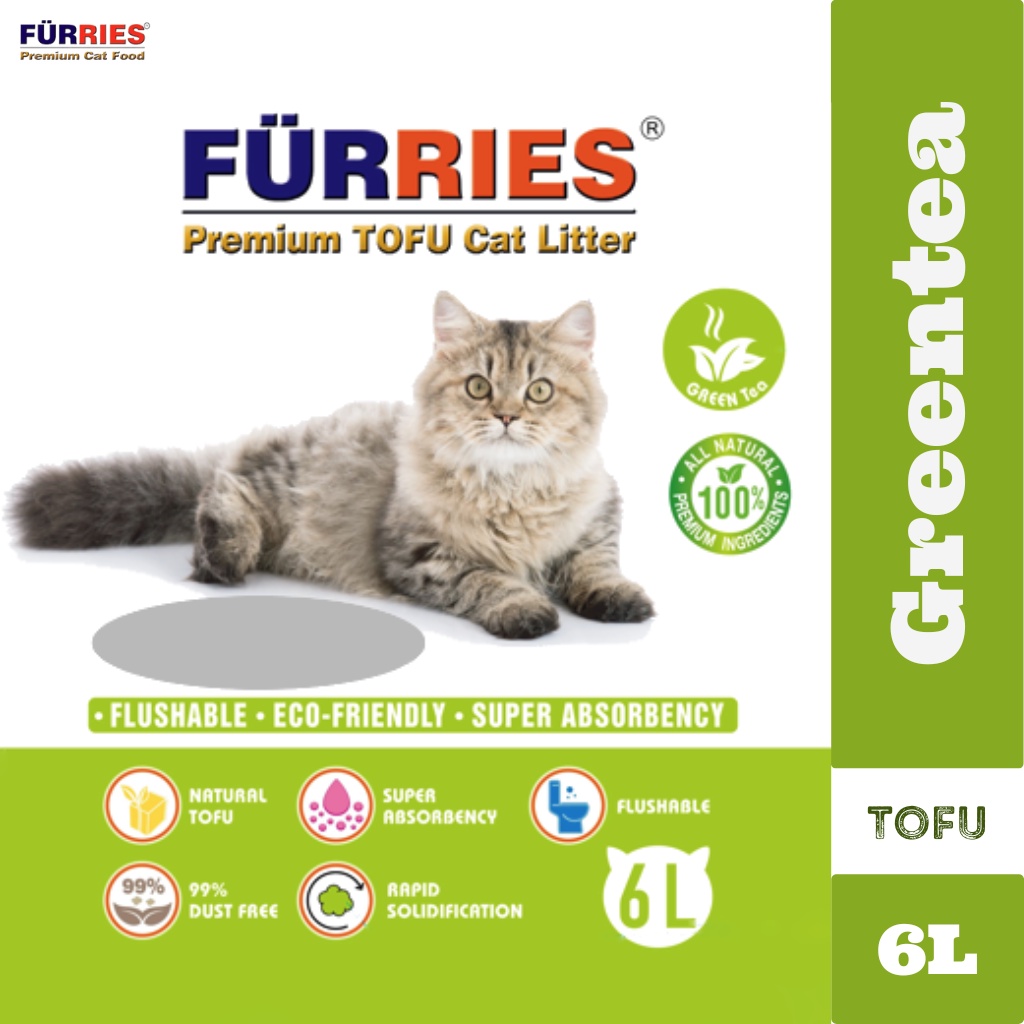 Furries Premium Natural Tofu Cat Litter Greentea (6 L) / Pasir Kucing