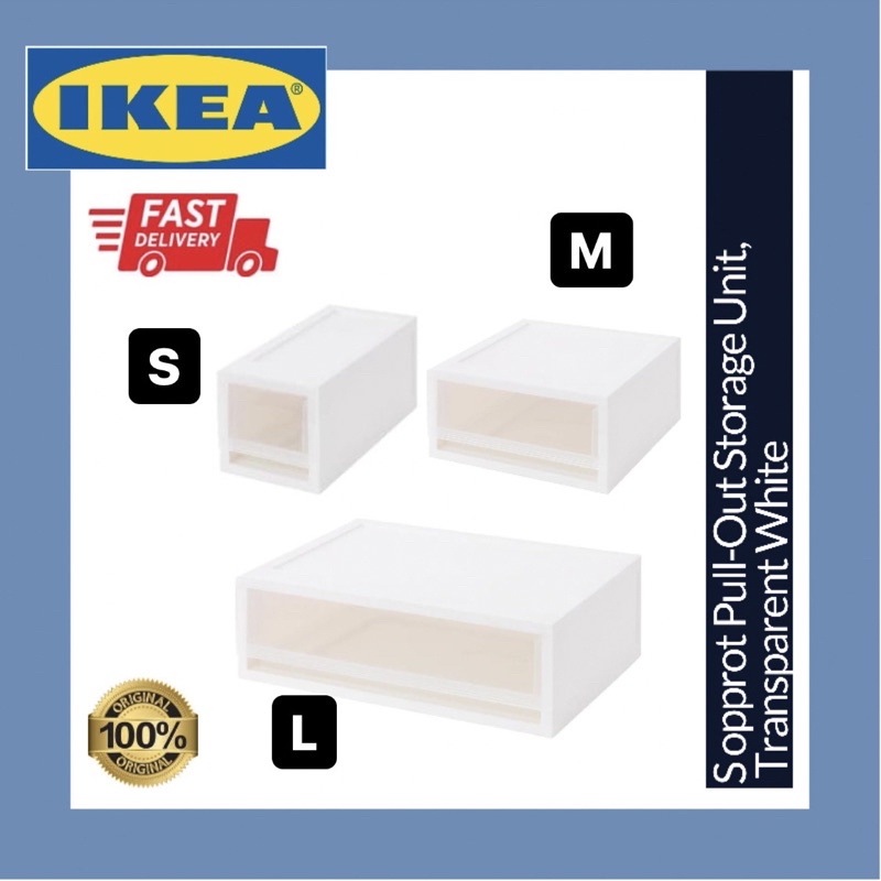 IKEA Sopprot Pull Out Storage Unit White Transparent Stackable Box Shopee Malaysia