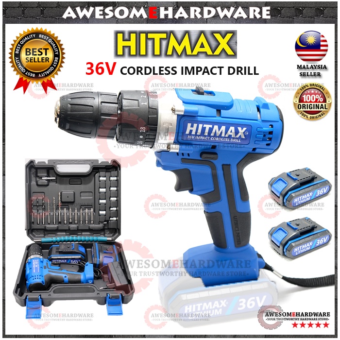 (2 BATTERY) HITMAX 36V CORDLESS IMPACT DRILL DRIVER SET WITH ACCESSORIES CAN DRILL WALL BRICKS