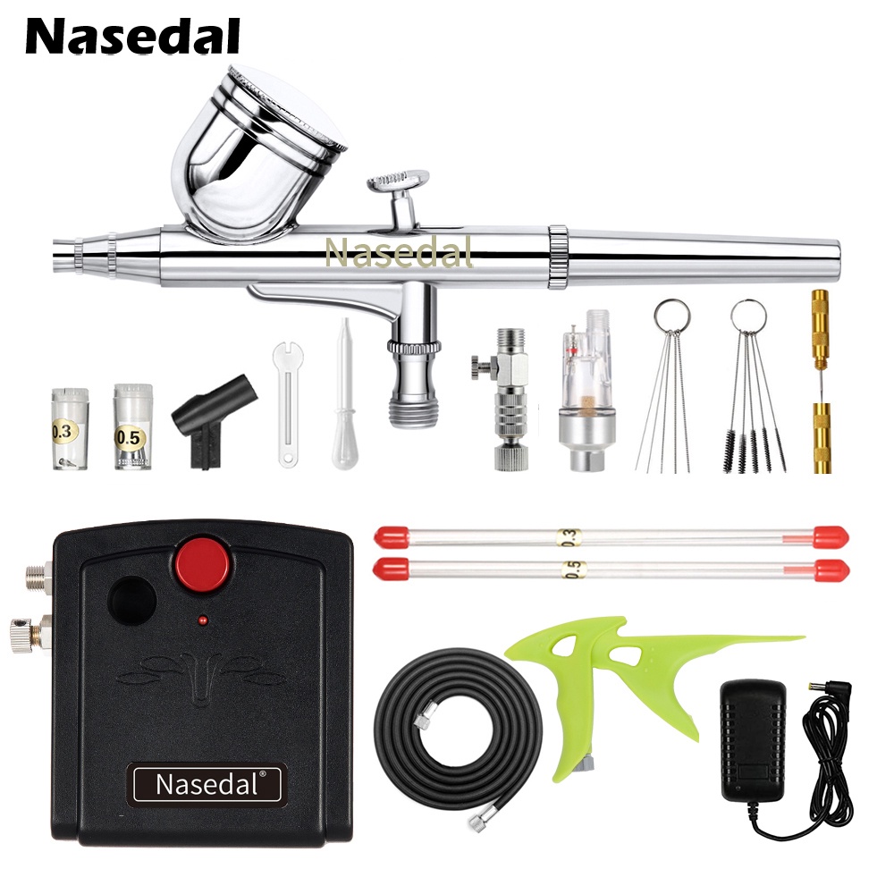 Nasedal Airbrush Compressor Kit 0.3mm Dual Action Sprayer Pen Cake