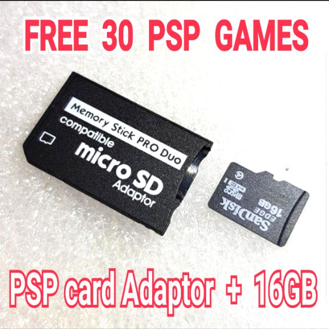 PSP 16GB Memory Card Sony PSP memory stick adaptor + 16GB micro SD TF card free 30 Games