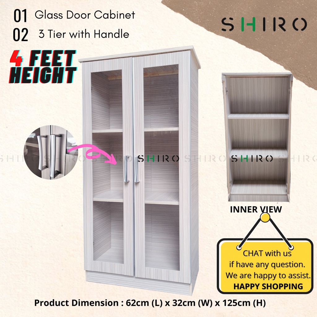 4 Feet Glass Door Storage SHIRO Furniture Minimalist Decoration