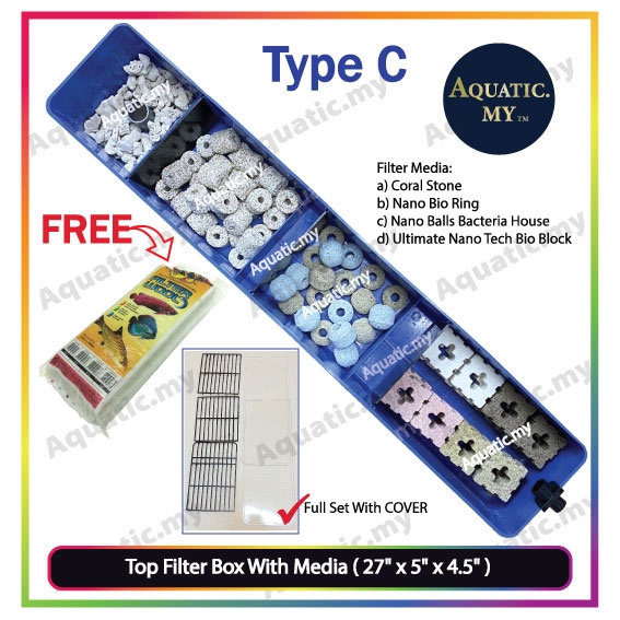 Top Filter Box Aquarium 27" x 5" x 4.5" (Blue) /Top Filter Tank/ Filter