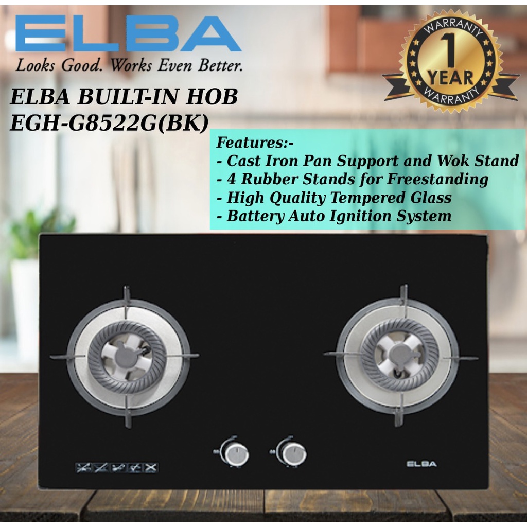 ELBA 2 BURNER HOB TEMPERED GLASS BUILT IN HOB EGHG8522G(BK) Shopee