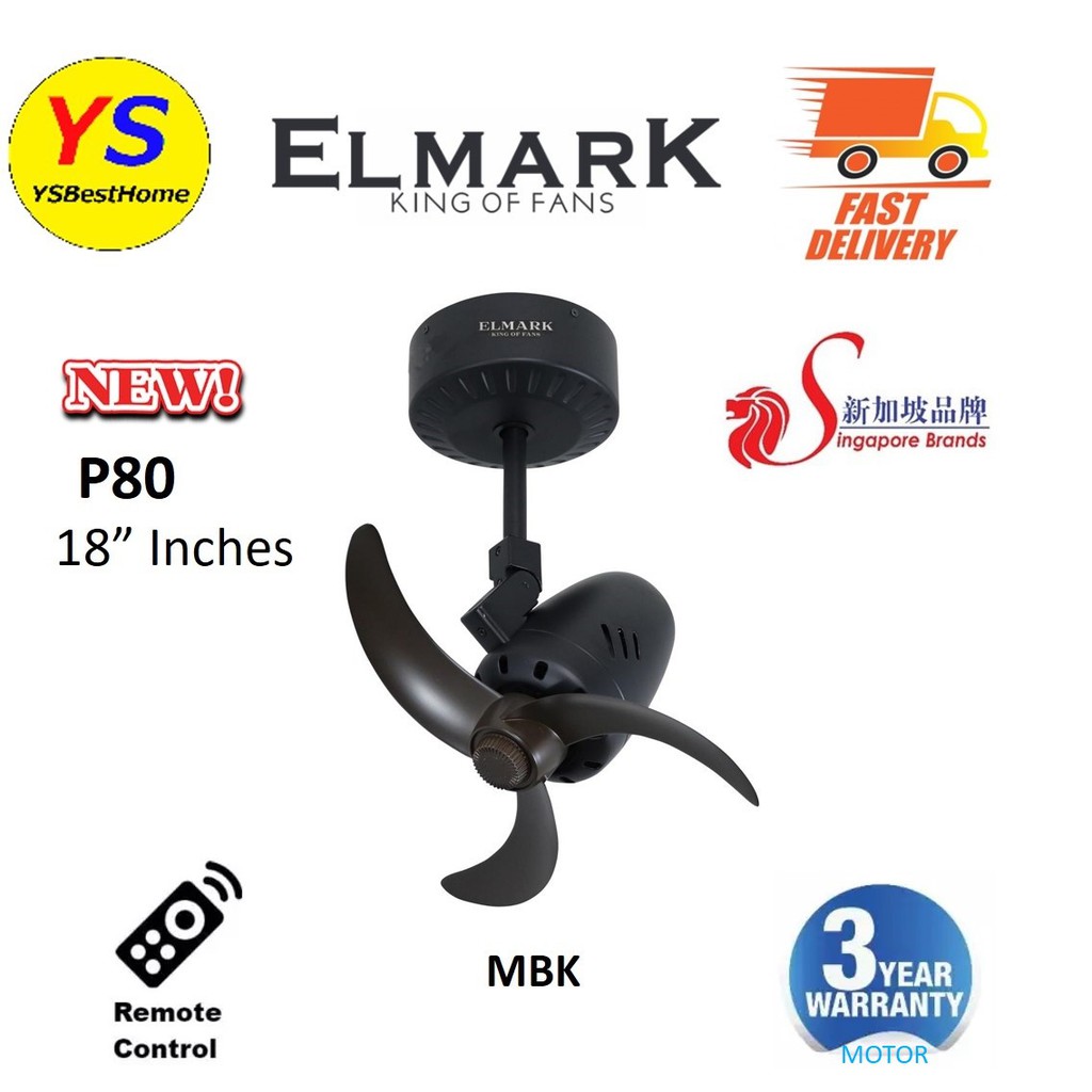 Elmark CW20 16 Inches 3 ABS Blades DC Motor 12 Speed Ceiling/Wall Fan