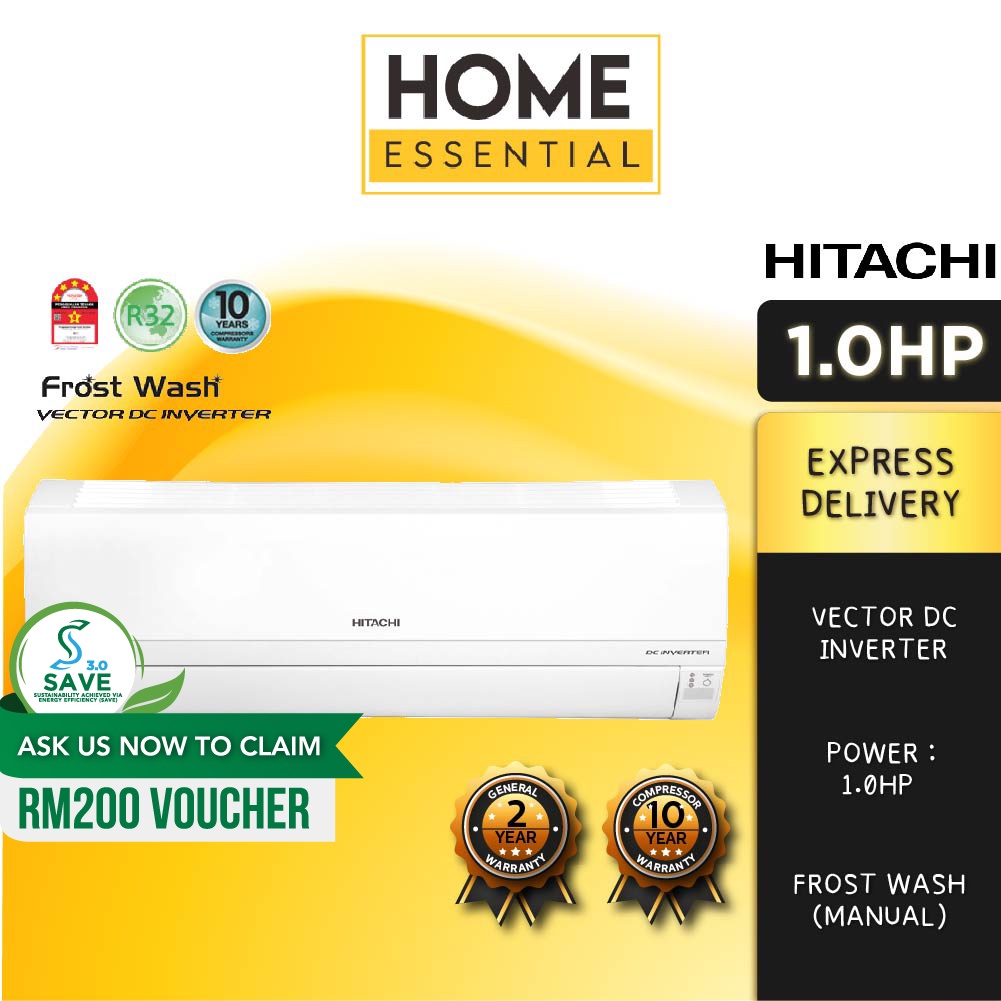Hitachi Air Conditioner Standard Inverter Series R32 (1.0HP) RAS
