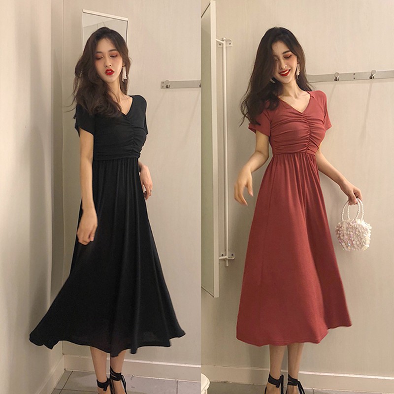 Fashion Korean Plus Size Summer Women VNeck Dress Women's Casual