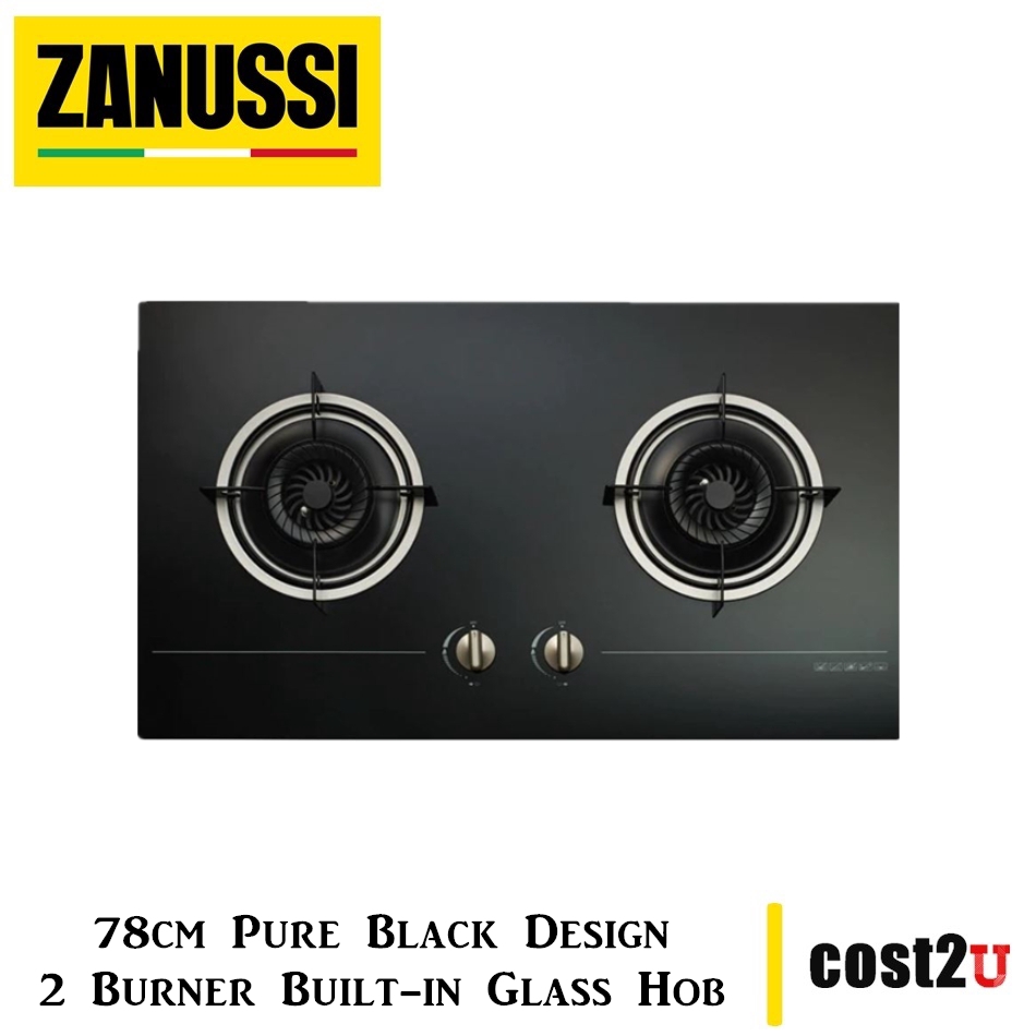 Zanussi 78cm Pure Black Design 2 Burner Builtin Glass Hob ZGG7822EK