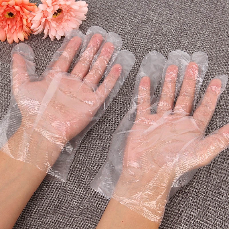 100pcs Disposable Plastic Gloves Clear Plastic Gloves Trasparent Gloves