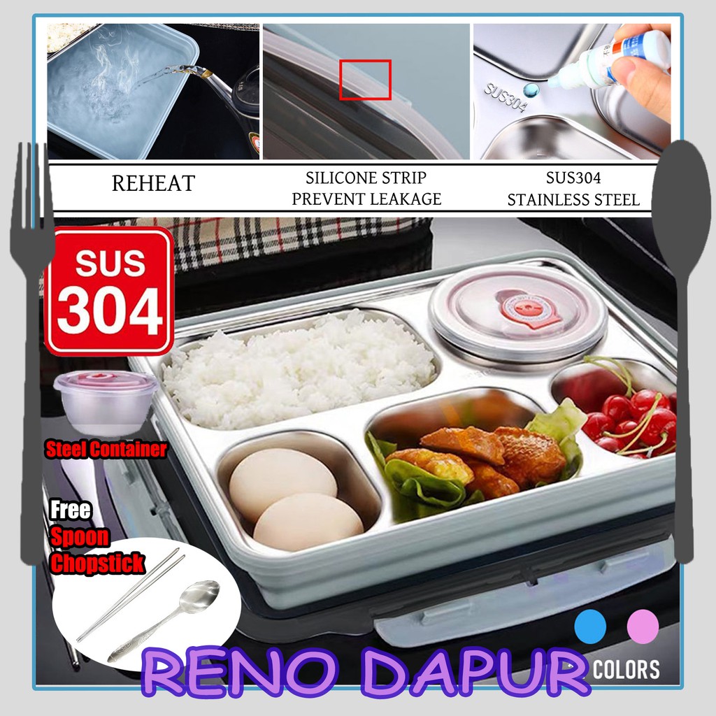 5 Grid 304 Stainless Steel Keep Warm Lunch Box Bento Box Food Container