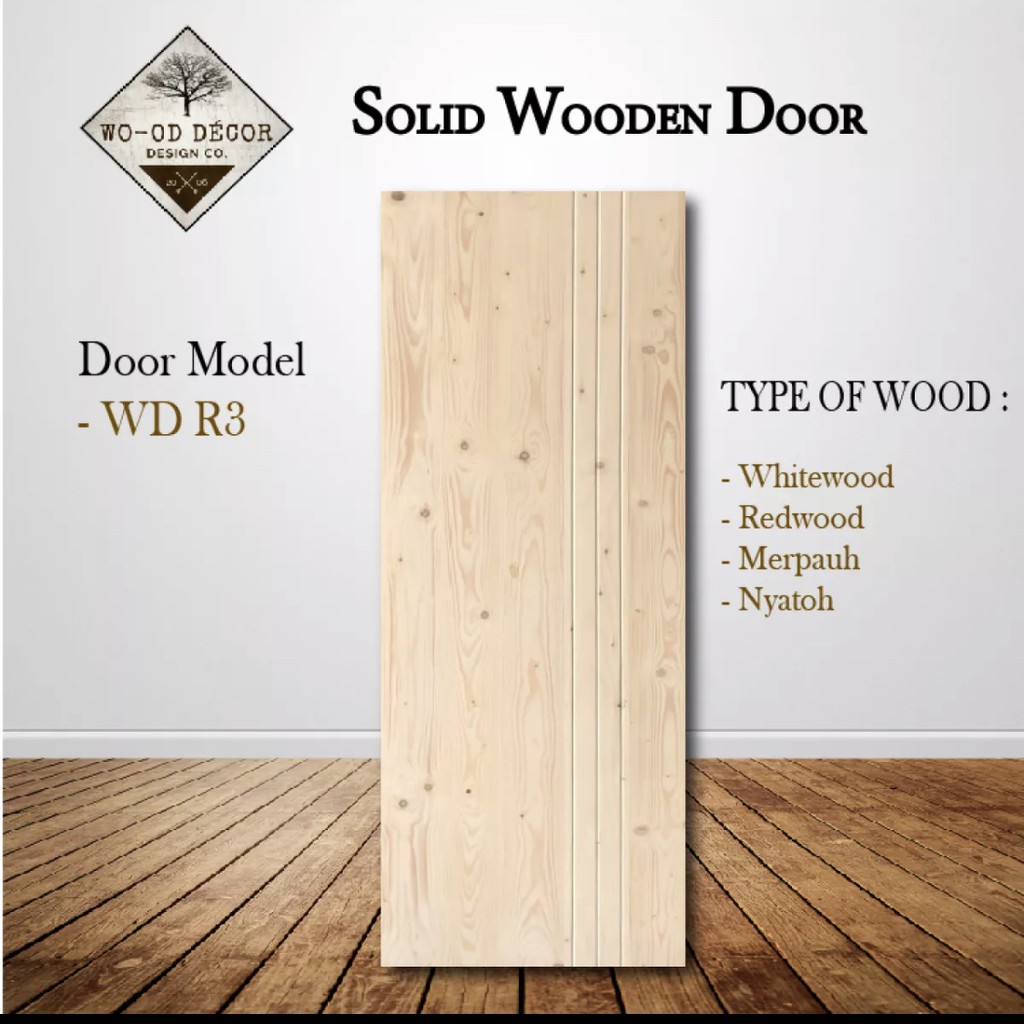 【WD R3】Whitewood/Redwood/Merpauh/Nyatoh Solid Wooden Door Pintu Kayu