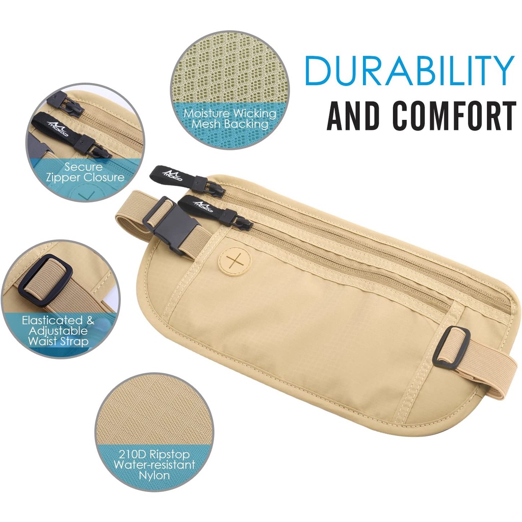 MoKo Secure Travel Money Belt Slim Travel Pouch Hidden Bag Undercover