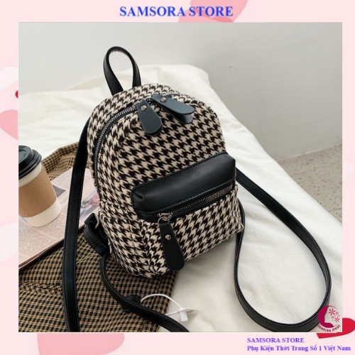 Women's mini fashion backpack to go out to school with checkered brand Samsora store BL2128